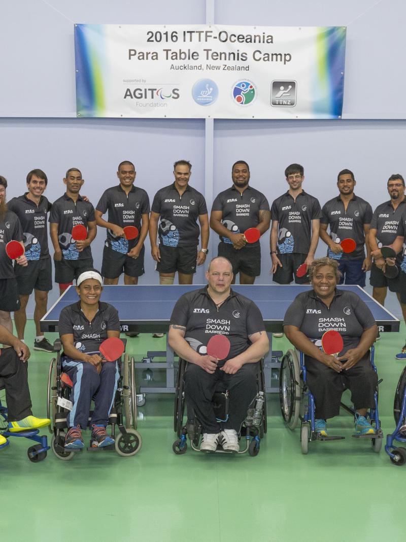 Participants of Para table tennis camp pose for the photo.