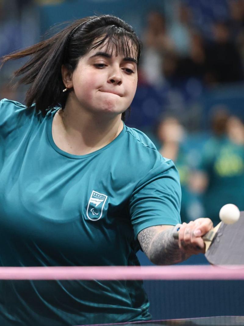 Para table tennis player Bruna Alexandre playing a forehand
