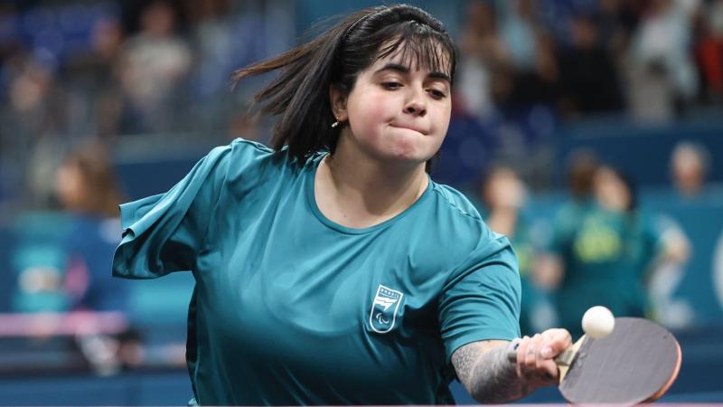 Para table tennis player Bruna Alexandre playing a forehand