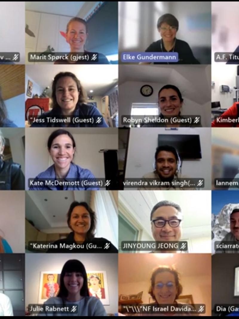 A computer screen with 30 persons in a Zoom call