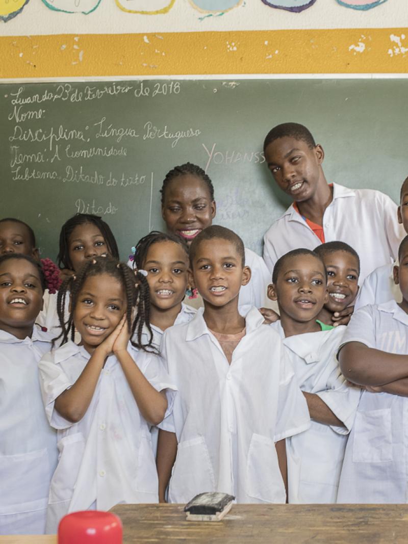 Angolan Para athlete and teacher Esperanca Gicasso at school with her students