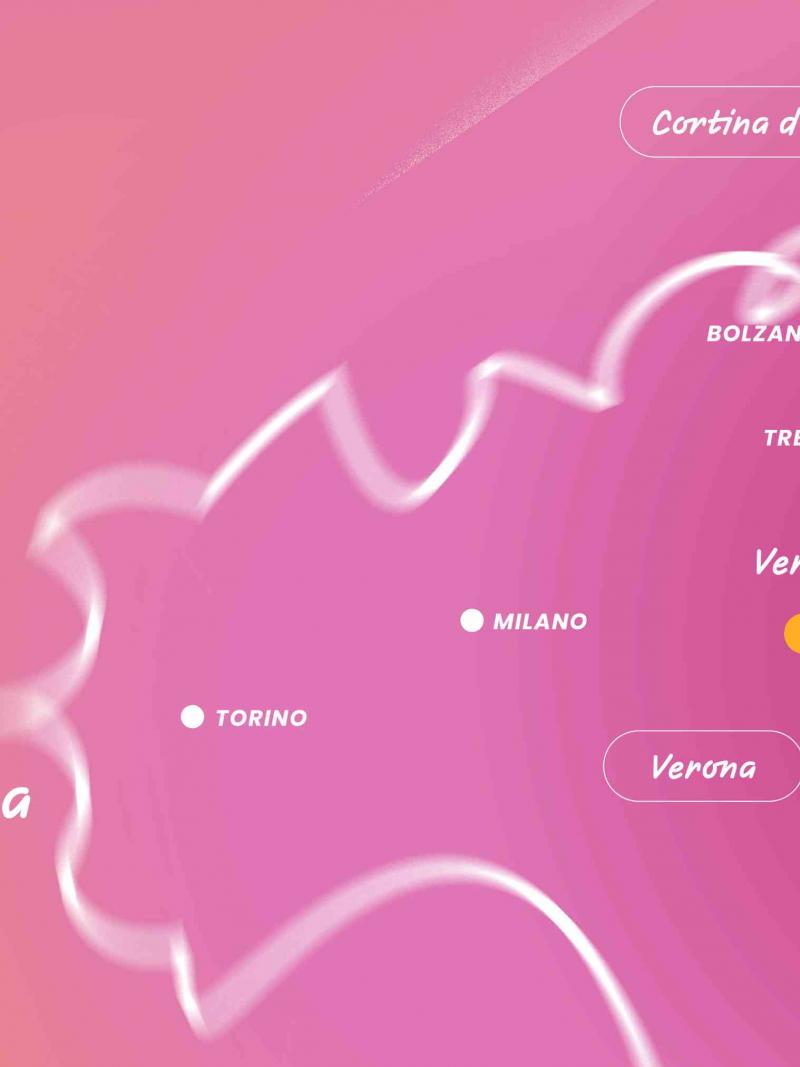 A graphic with a map of Italy with the routes of the torch relay.