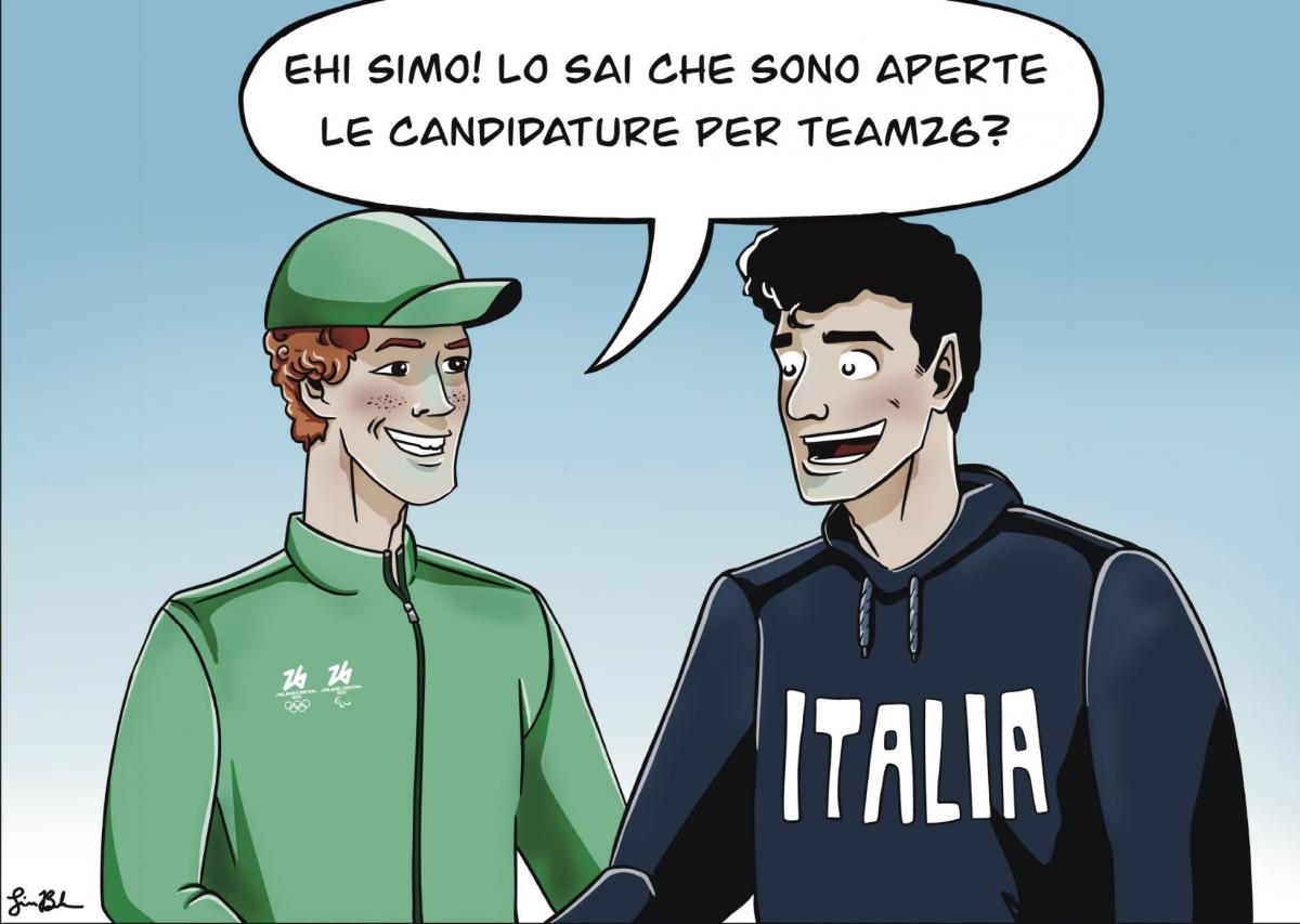 A comic illustration showing Jannike Sinner and Simone Barlaam