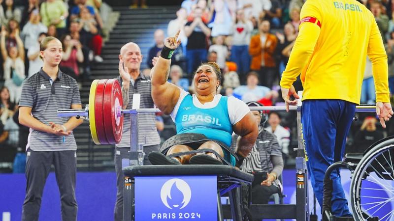 An athlete celebrate after her win 